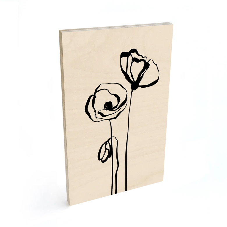 Holzbild Line Art Zwei Mohnblumen - Cats & Dotz 