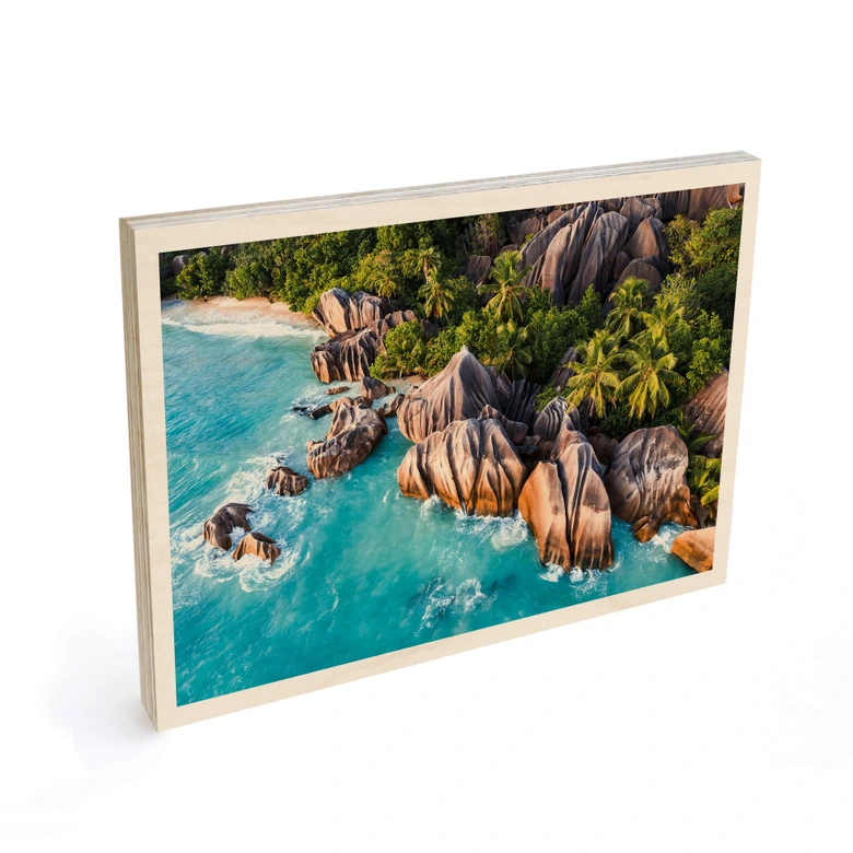 Cuadro de madera Costa rocosa tropical de las Seychelles - Colombo 