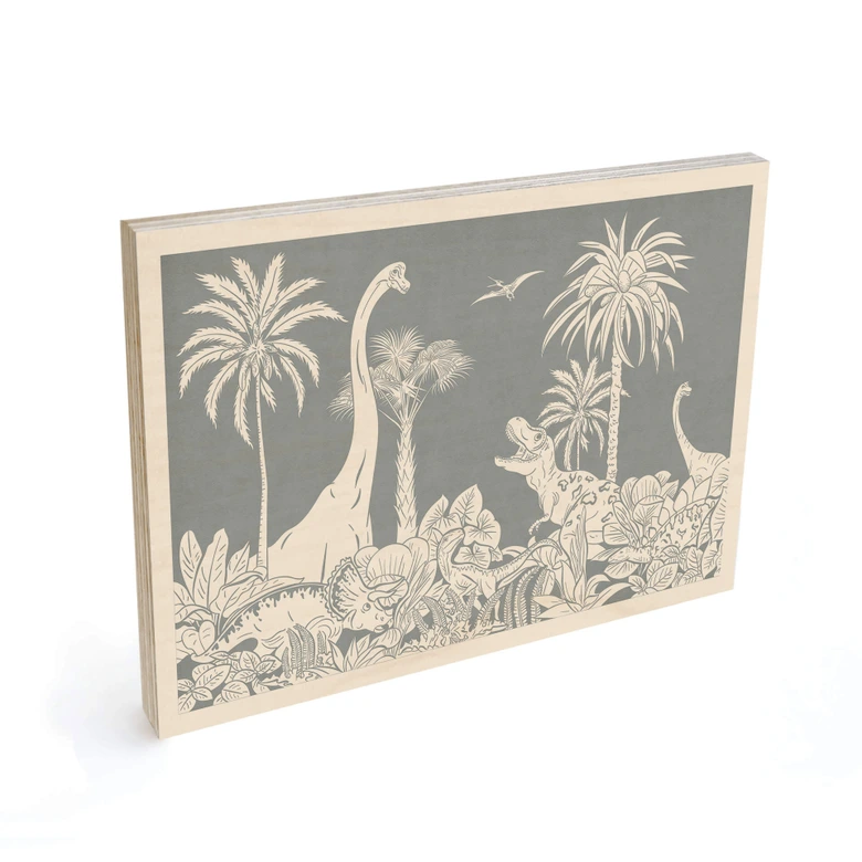 Holzbild Im Land der Dinosaurier - Blau - Kikki Belle 