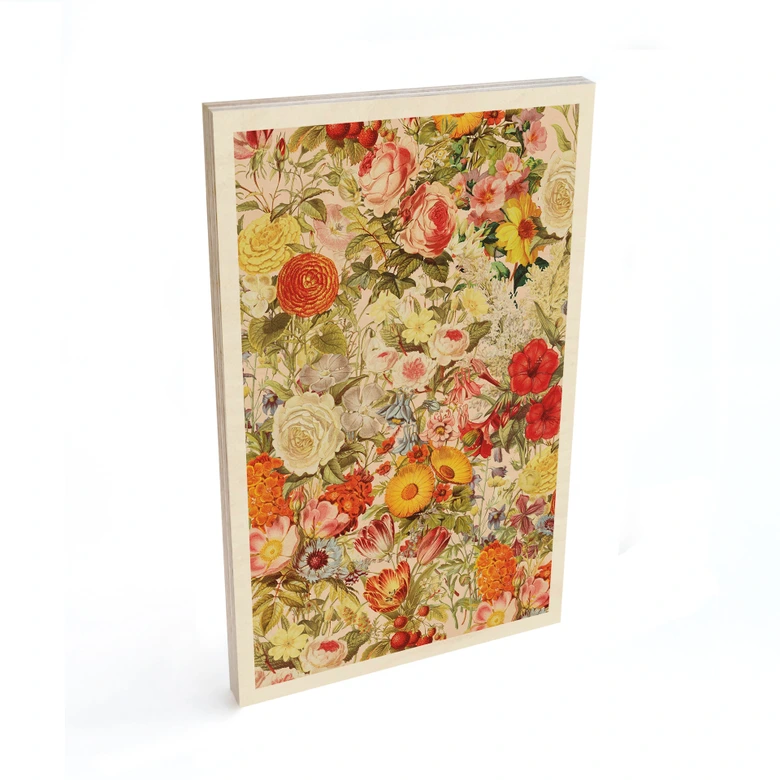 Holzbild Farbenfrohe Blumencollage - Frida Floral Studio 
