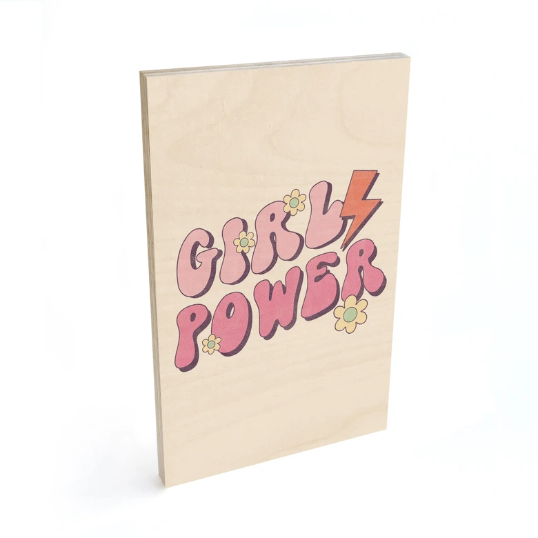 Holzbild Girl Power Retro Schriftzug Lila 