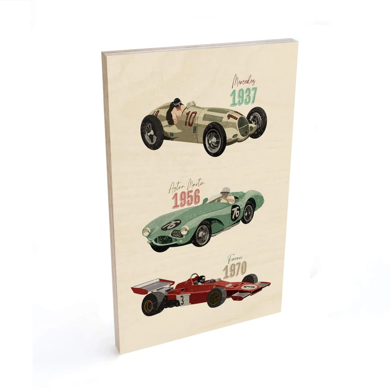 Holzbild Goed Blauw - Oldtimer Rennwagen 