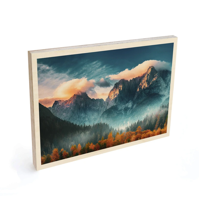 Houten Poster - Herfstlandschap op de top van Triglav in de Julische Alpen 