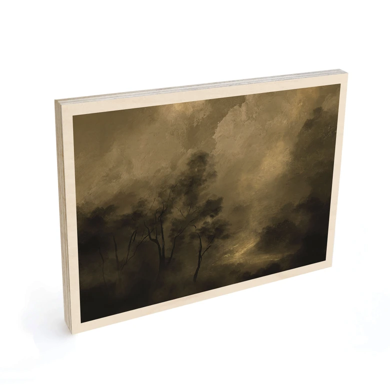 Holzbild Bäume im Nebel der Dämmerung - Hobday 
