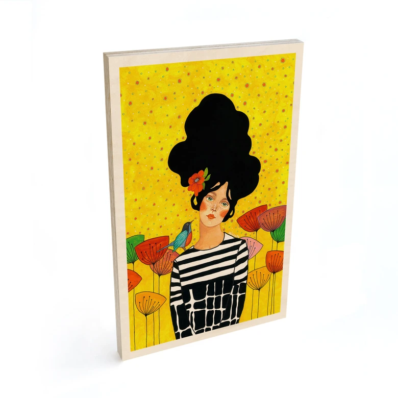 Holzbild Blumenmädchen im Sommergarten - Hülya 