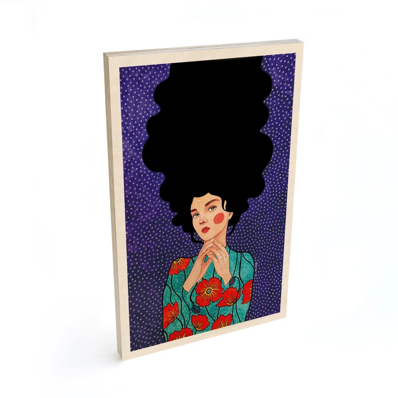 Holzbild Frau im Mohnblumenkleid - Hülya 