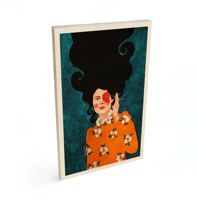 Obraz drewniany Tajemnicza kobieta z różą - Hülya 