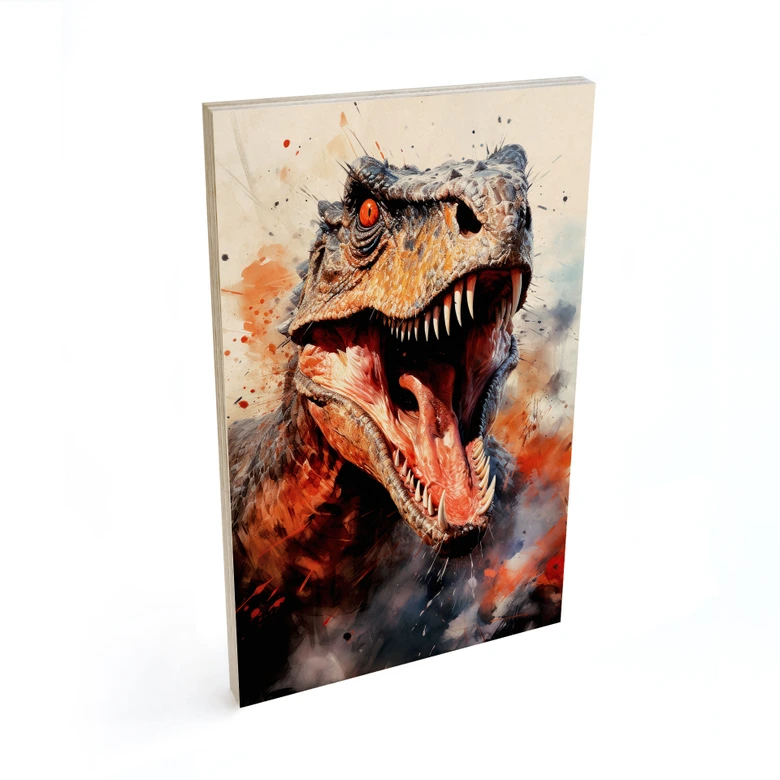 Holzbild T-Rex: Das wilde Gesicht der Urzeit - Jaszke 