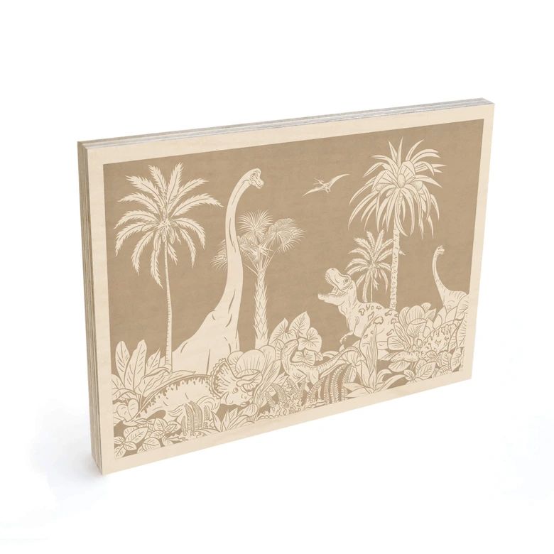 Holzbild Dinosaurier im wilden Dschungel - Braun - Kikki Belle 