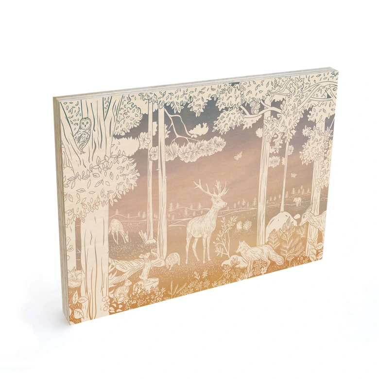Holzbild Friedlicher Wald mit Hirschen und Füchsen - Ombre - Kikki Belle 
