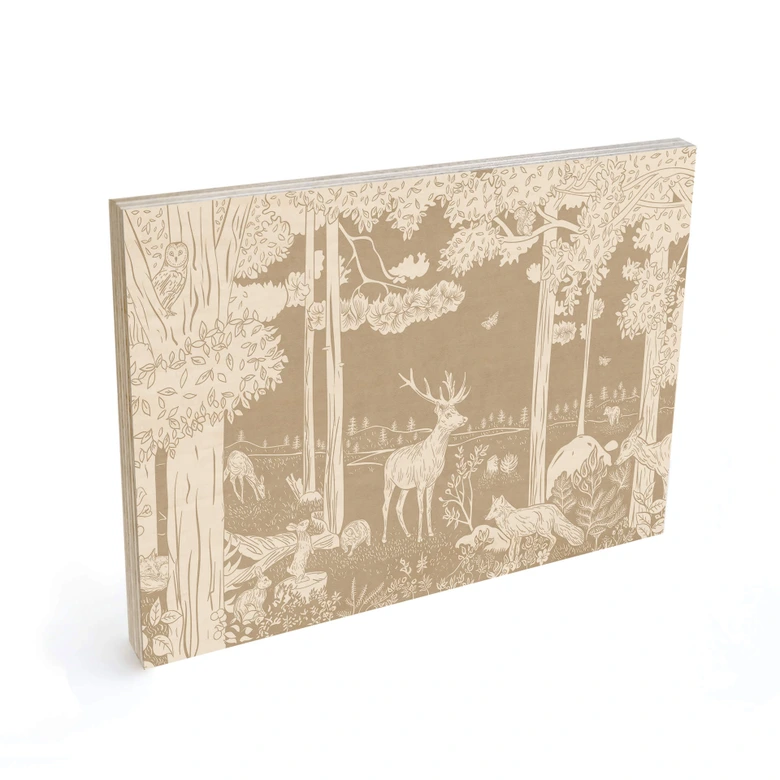 Holzbild Herbstlicher Wald mit Hirschen und Füchsen - Braun - Kikki Belle 