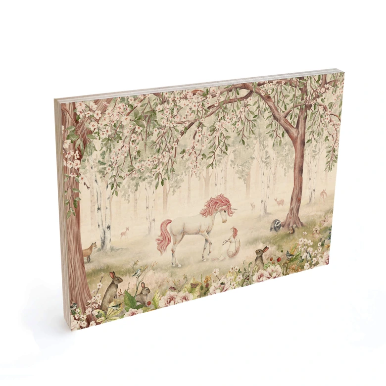 Houten Poster Sprookjesbos met eenhoorns - Kikki Belle 