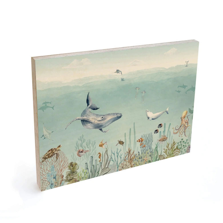 Tableau sur bois Kikki Belle - Vie sous-marine 