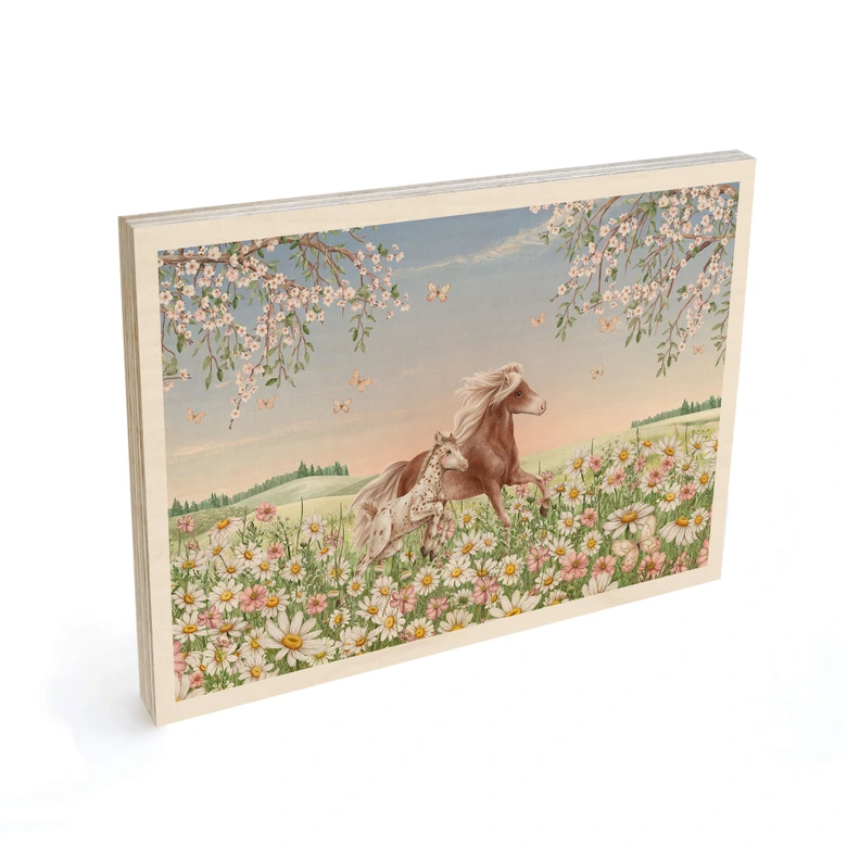 Holzbild Pferde auf der Blumenwiese - Kikki Belle 