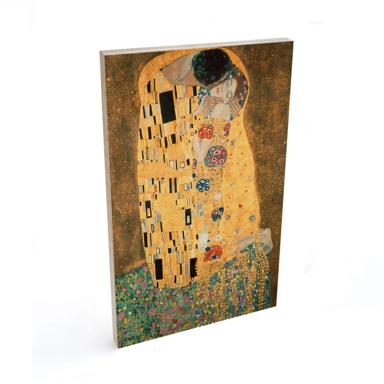 Holzbild Kunstdruck - Klimt - Der Kuss 