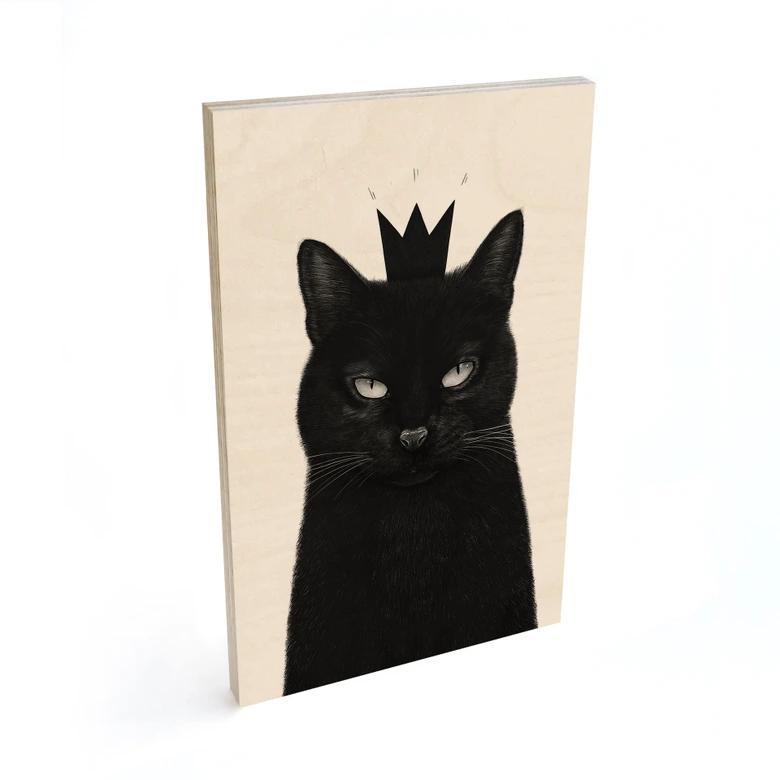 Holzbild Schwarze Katze mit Krone - Korenkova 