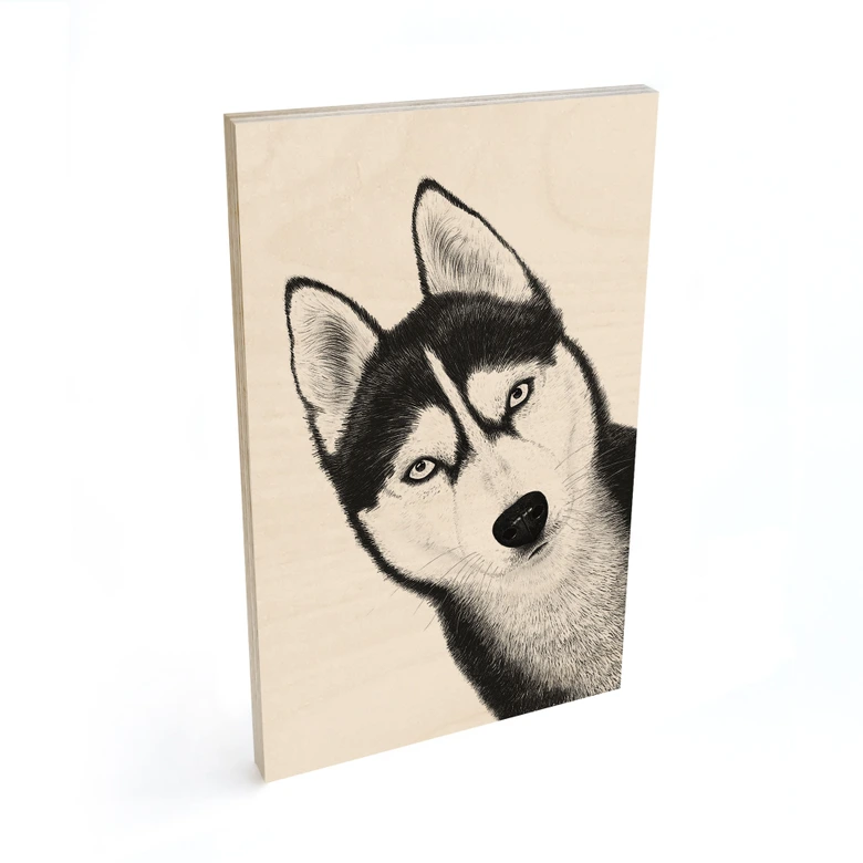 Holzbild Sibirischer Husky - Hundeporträt - Korenkova 