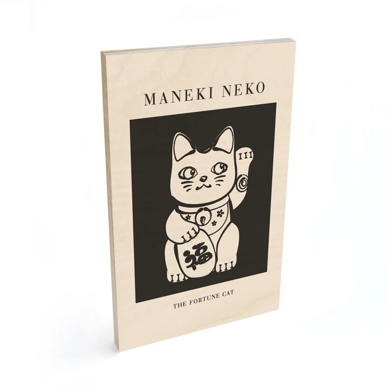Holzbild Maneki Neko - Die Glückskatze - KsanaKalpa 