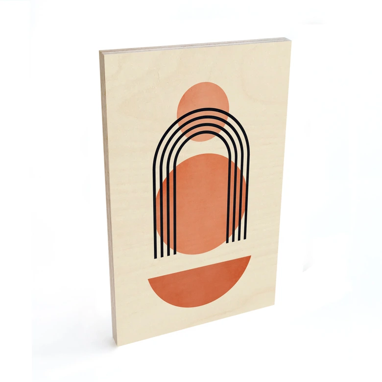 Tableau sur bois Géométrie abstraite en couleur pêche - Kubistika 