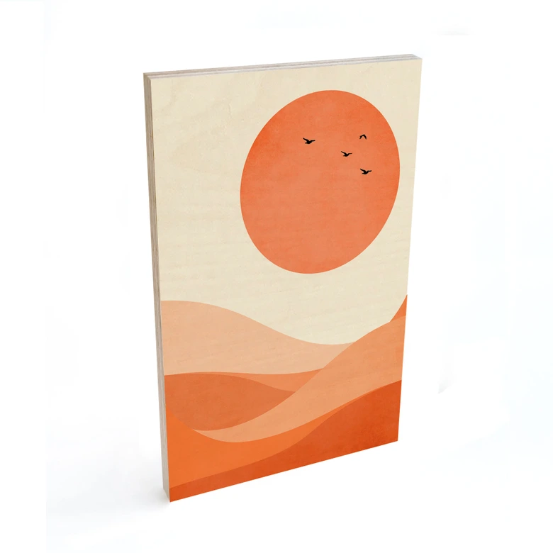 Plakat drewniany harmonijny krajobraz pomarańczowy - Kubistika 