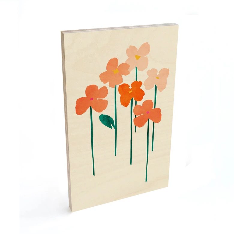 Houten Poster Kleine bloemen in perzikkleuren - Kubistika 