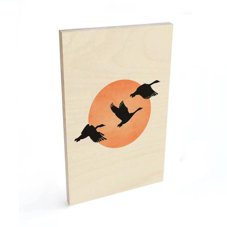 Houten Poster Vogels voor de perzikkleurige zon - Kubistika 