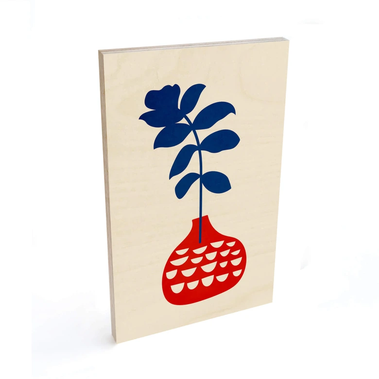 Tableau sur bois Kubistika - Fleur sauvage dans un vase rouge 