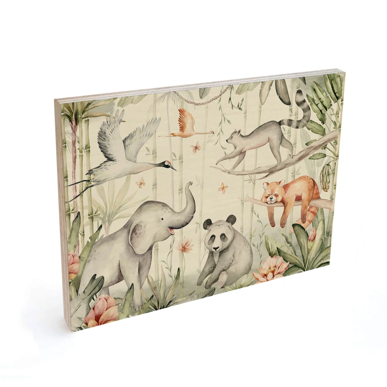 Houten Poster - Aziatische dieren in het bamboebos - Kvilis 