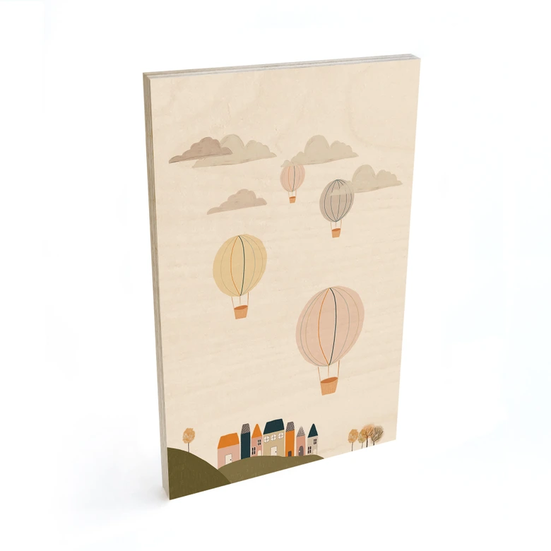 Cuadro de madera Globos aerostáticos de colores en el cielo - Lisboa 