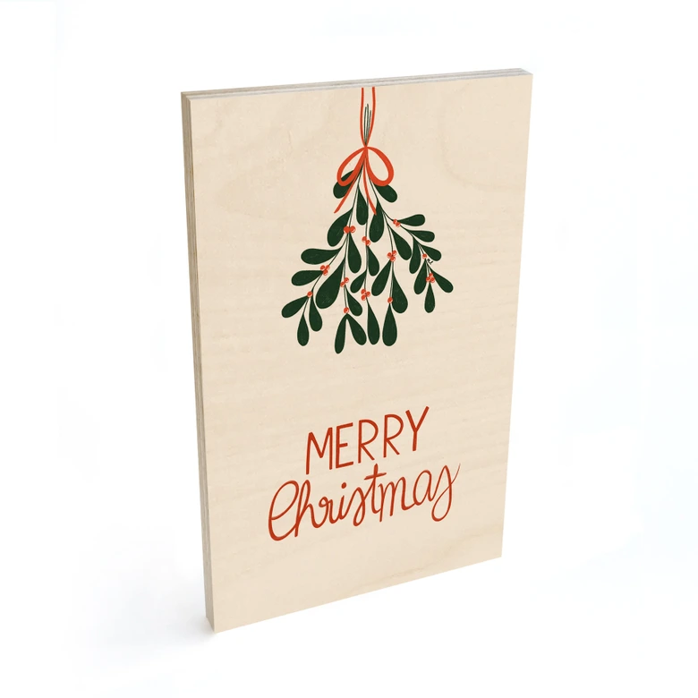 Holzbild Merry Christmas mit Mistelzweig - Lisboa 