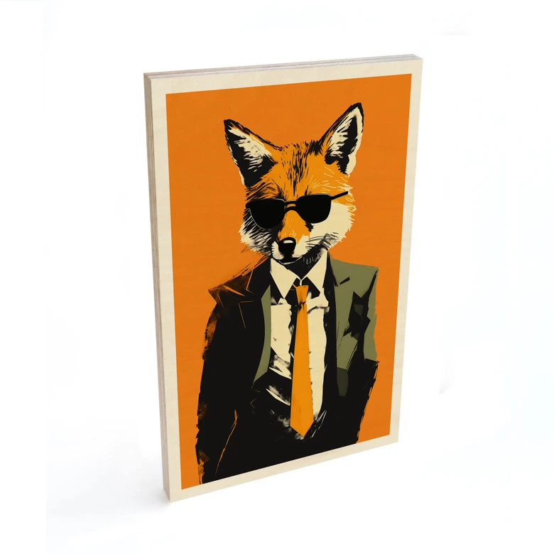 Holzbild Cooler Fuchs im Anzug - Magnusson 