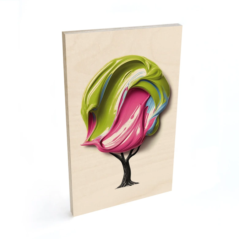 Tableau sur bois Arbre avec couronne 3D colorée - Mielu 