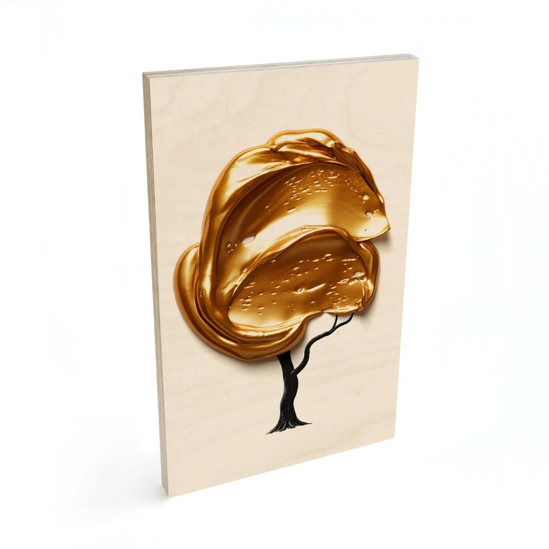 Holzbild Baum mit goldener 3D-Krone - Mielu 