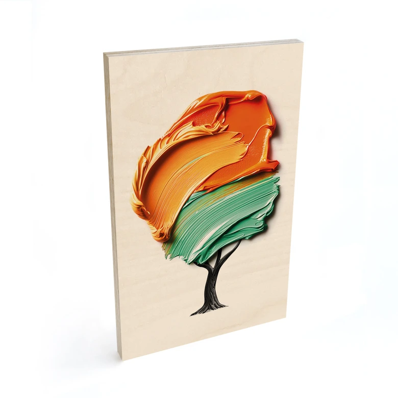 Holzbild Baum mit oranger und grüner 3D-Krone - Mielu 