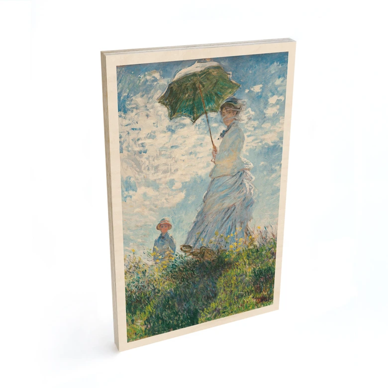 Holzbild Monet - Frau mit Sonnenschirm - Madame Monet und ihr Sohn 
