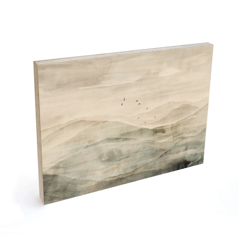 Holzbild Neblige Berglandschaft Aquarell - Ms Tiff 