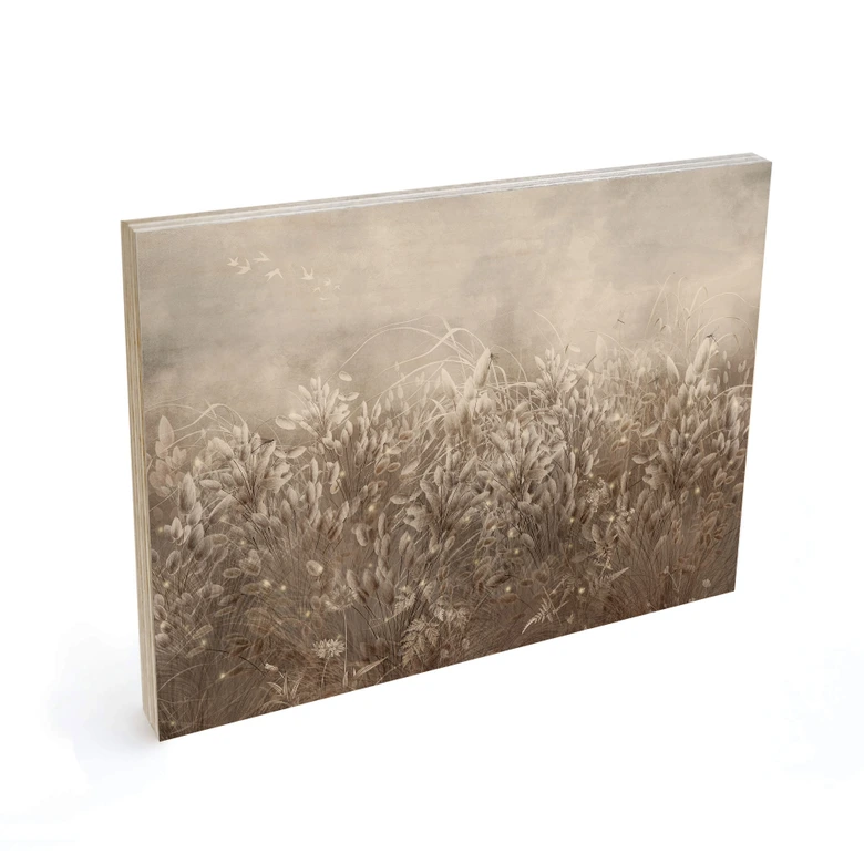 Houten Wanddecoratie pampagras en grassen in beige - Ms Tiff 