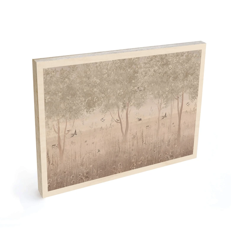 Holzbild Sommerliche Schwalben im Blütenwald - Ms Tiff 