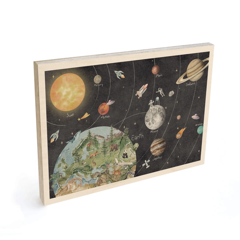 Holzbild Sonnensystem mit Planeten und Erde - Ms Tiff 