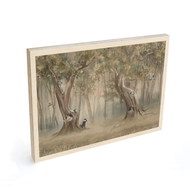 Holzbild Süße Waldtiere zwischen Bäumen - Ms Tiff 