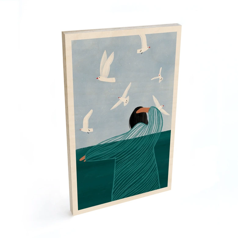 Holzbild Frau mit Möwen am Meer - Müller 