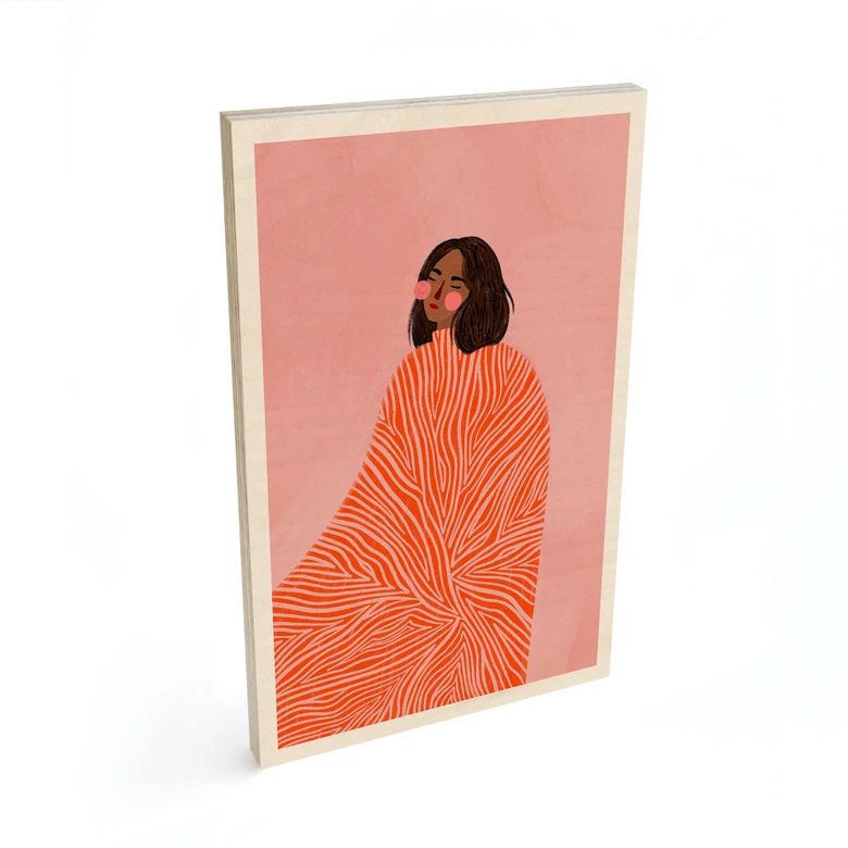 Holzbild Frau mit orangefarbener Decke - Müller 