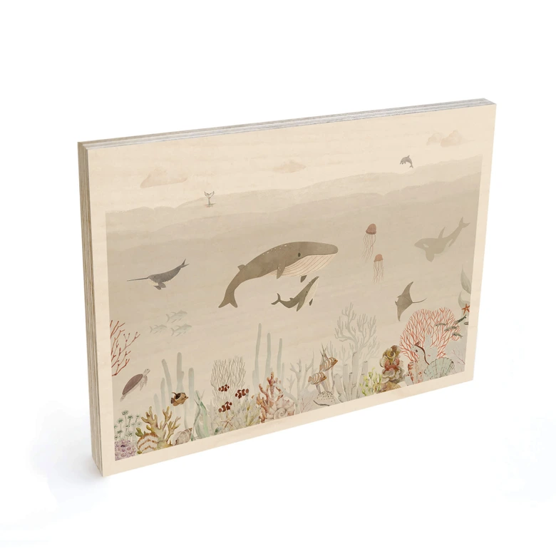 Holzbild Wale und ihre Freunde in der Unterwasserwelt - Kinderzimmer - Oliver Robins 