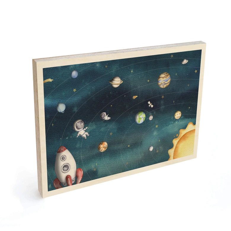 Holzbild Weltraum Abenteuer mit Astronauten - Oliver Robins 