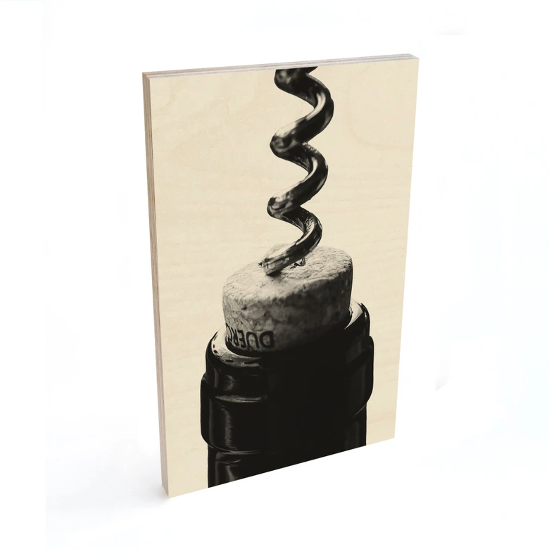 Houten Poster - Wijn met kurkentrekker - Pictufy Studio 