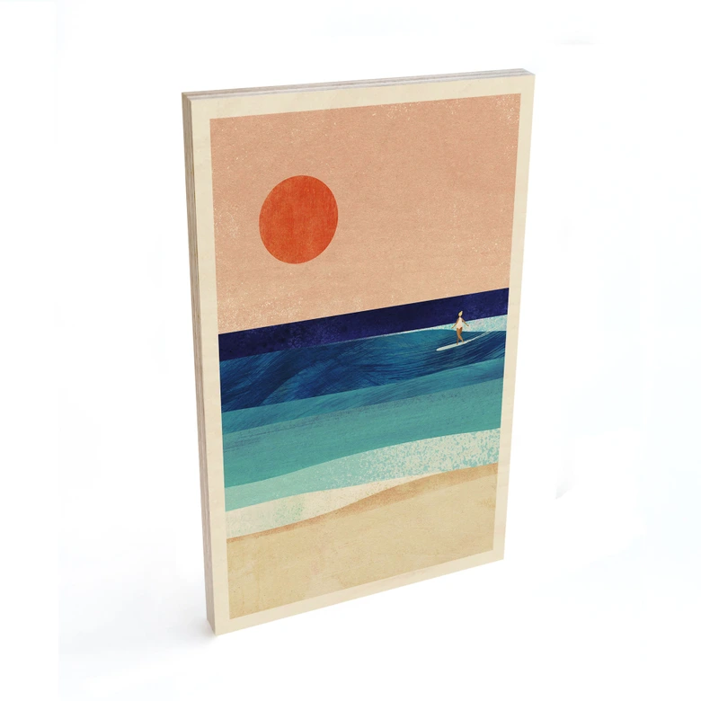 Holzbild Surfer Mädchen beim Sonnenuntergang - Rivers 