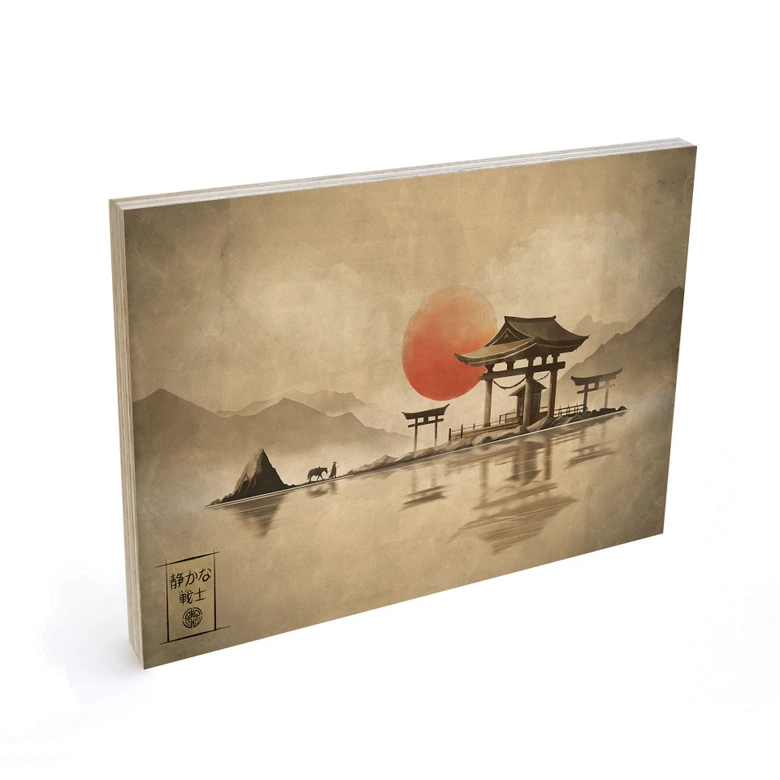 Holzbild Japanischer Tempel im Sonnenaufgang - Roze 