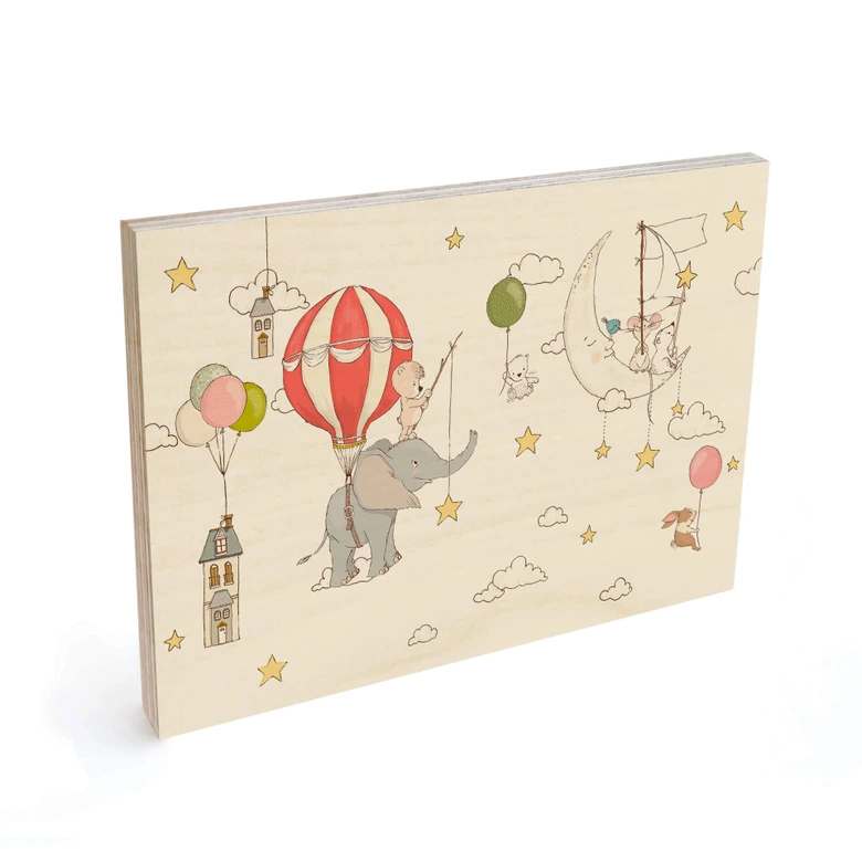 Houten Poster - Vliegende dieren met heteluchtballon - Skellern 