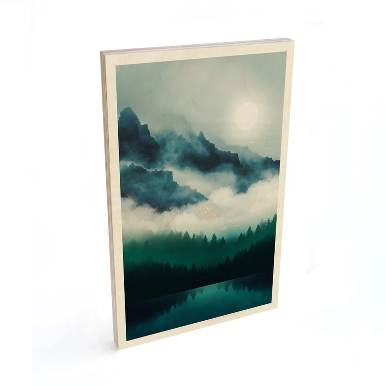 Holzbild Neblige Landschaft in der Nacht - SpaceFrog Designs 