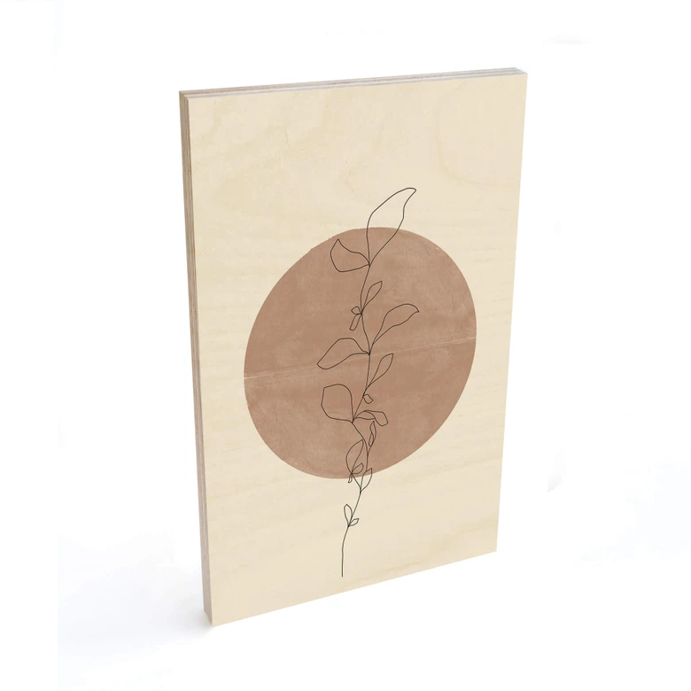 Holzbild The Miuus Studio - Line Art - Pflanze vor Vollmond 